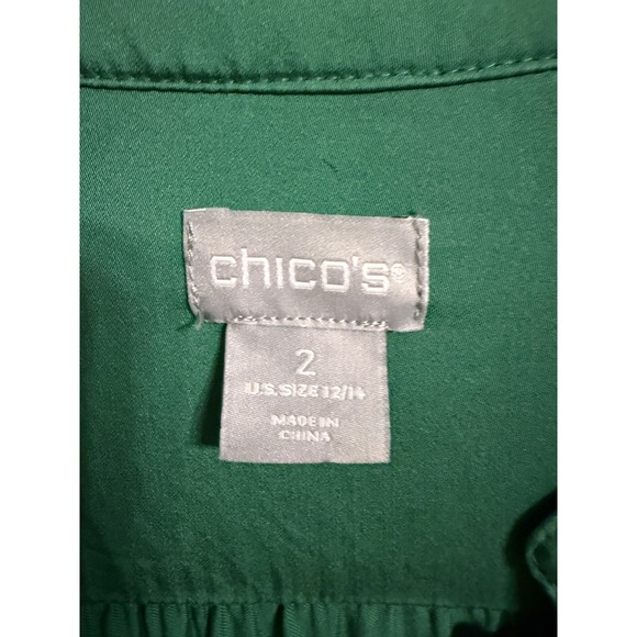 Chicos Tiered Maxi Dress Womens 2 L Green Excellent Roll Tab Sleeve Modal - Picture 2 of 4